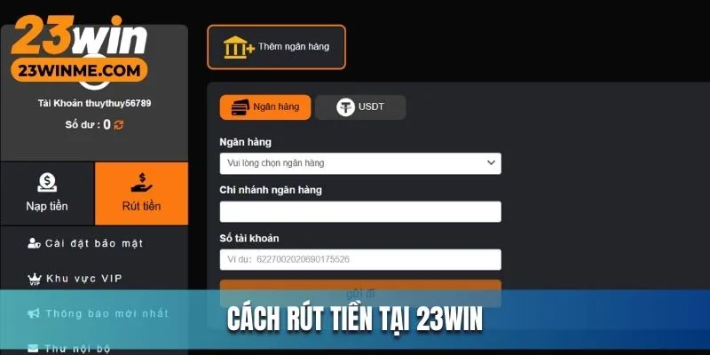 Cách rút tiền khi thắng cược tại 23Win