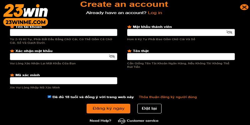 Hoàn thành thông tin quy định trong biểu mẫu đăng ký